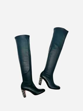 Christian Louboutin Study Stretch 85 Black Leather Spike Knee Boots EU 36.5